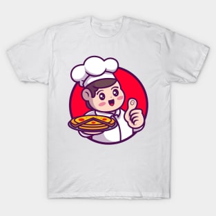 Cute Chef Serving Pizza Cartoon T-Shirt